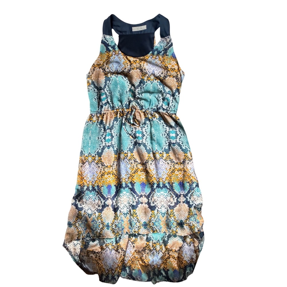 Bisou Bisou Michele Bohbot Snakeskin Print High Low Racerback‎ Dress Teal  10